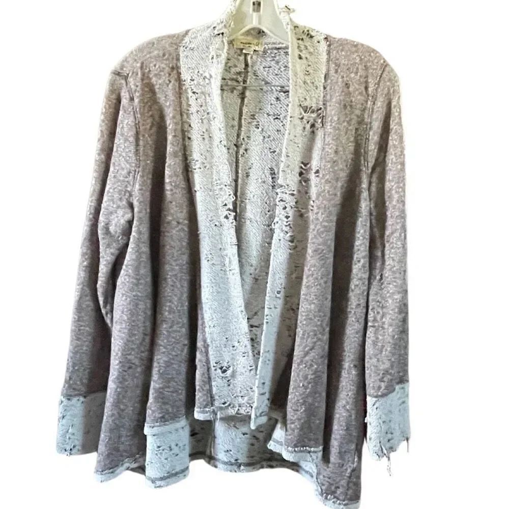 One World size L open front cardigan. Distressed